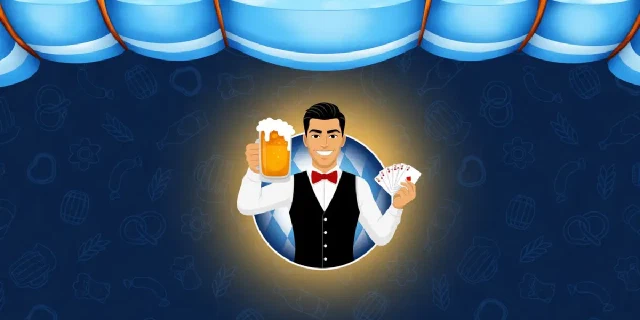Illustrierter Croupier mit Karten